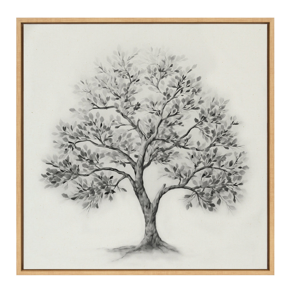 Sylvie Traditional Tree Linen Textured Framed Canvas by The Creative Bunch Studio