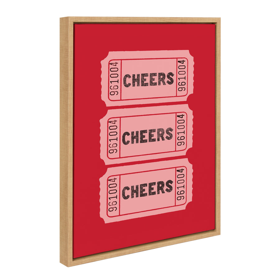 Sylvie Cheers Pink Red Ticket Framed Canvas by Alli Standefer