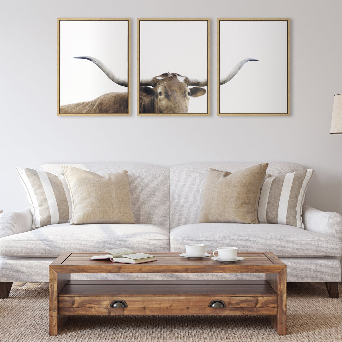 Sylvie Texas Longhorn 1 2 3 Framed Canvas Set of 3 by The Creative Bunch Studio