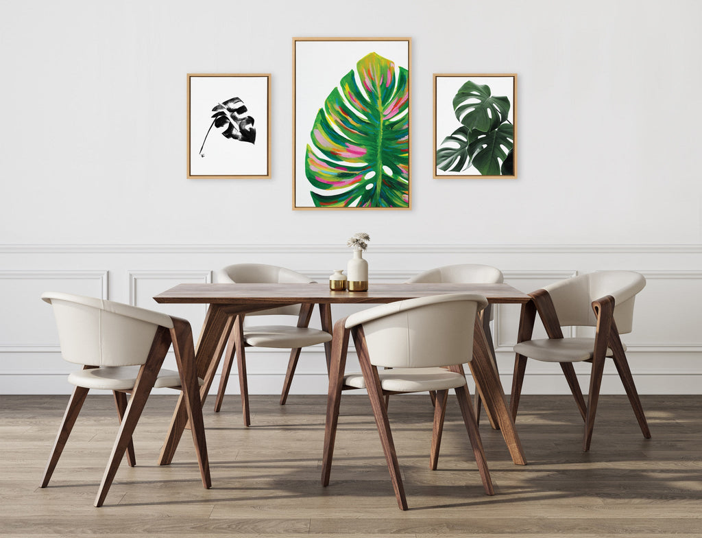 Sylvie EV Monstera, 582 Monstera and Monstera Leaves Framed Canvas Art Set of 3 by Various Artists