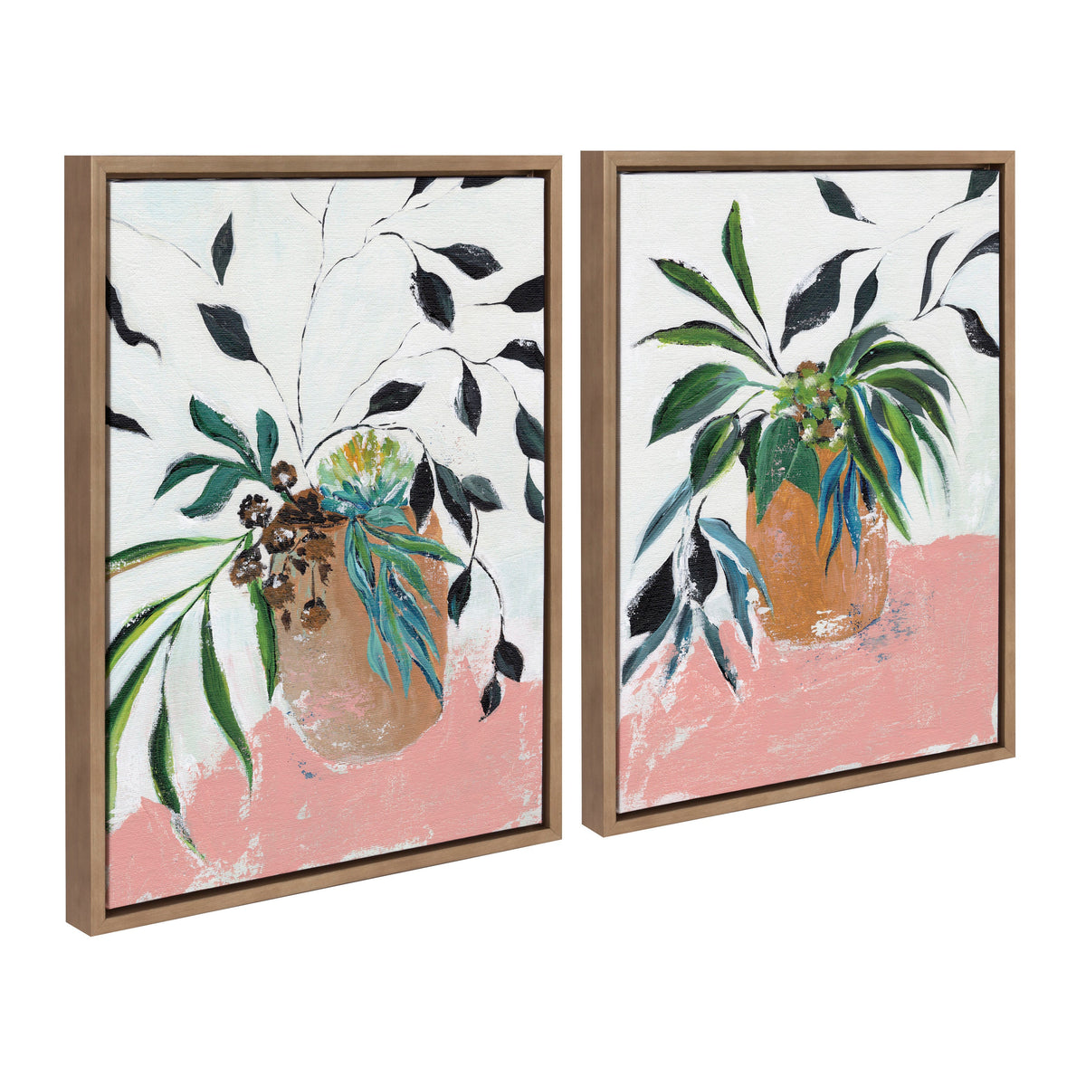 Sylvie Wild Foliage l and II Framed Canvas Art Set of 2 by Nikita Jariwala