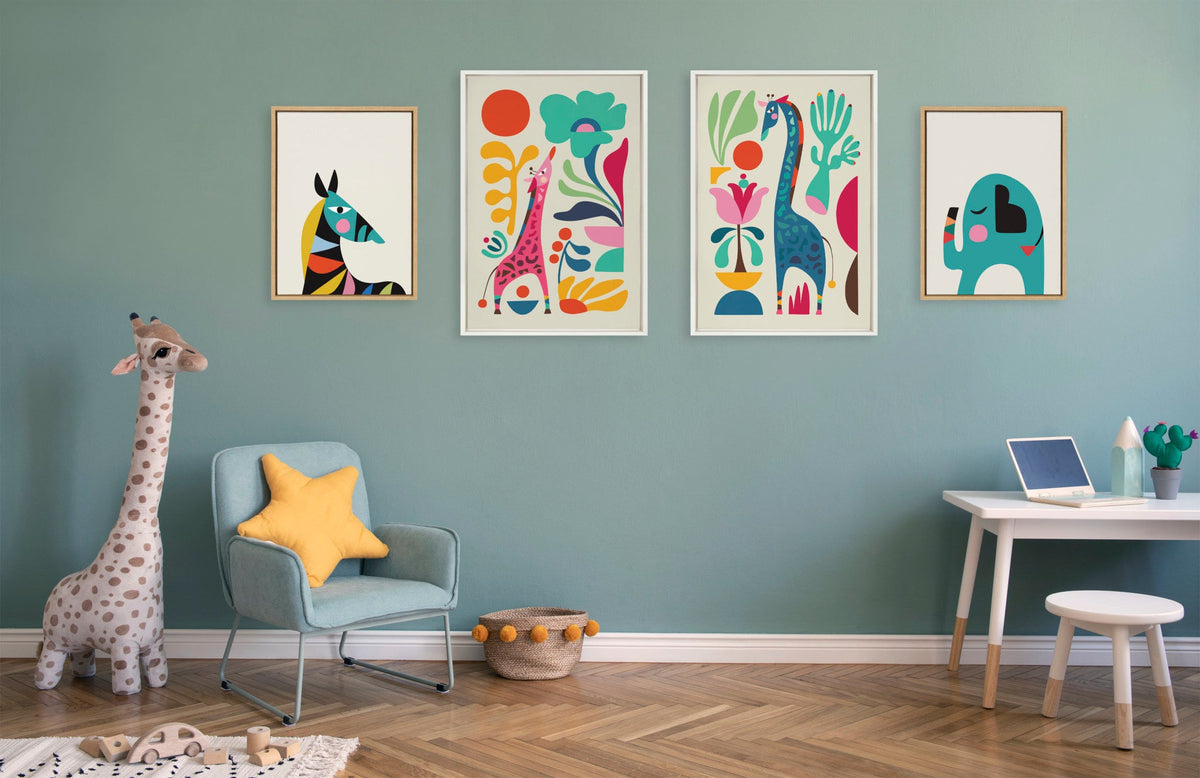Sylvie Giraffe Garden and Giraffe Garden II Framed Canvas Art Set of 2 by Rachel Lee of My Dream Wall