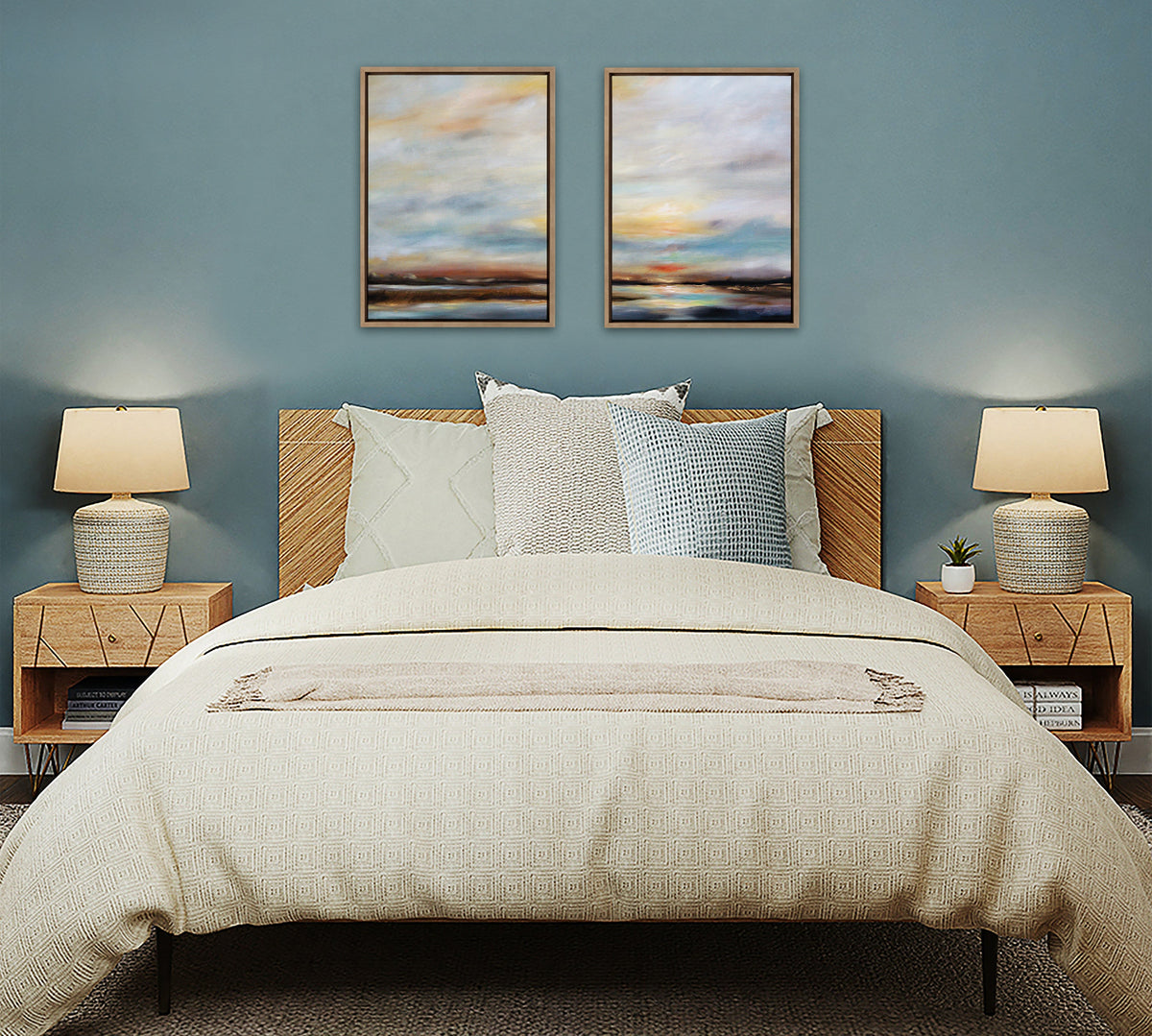 Sylvie Carolina Sunset Diptych Framed Canvas Art Set of 2 by Mary Sparrow