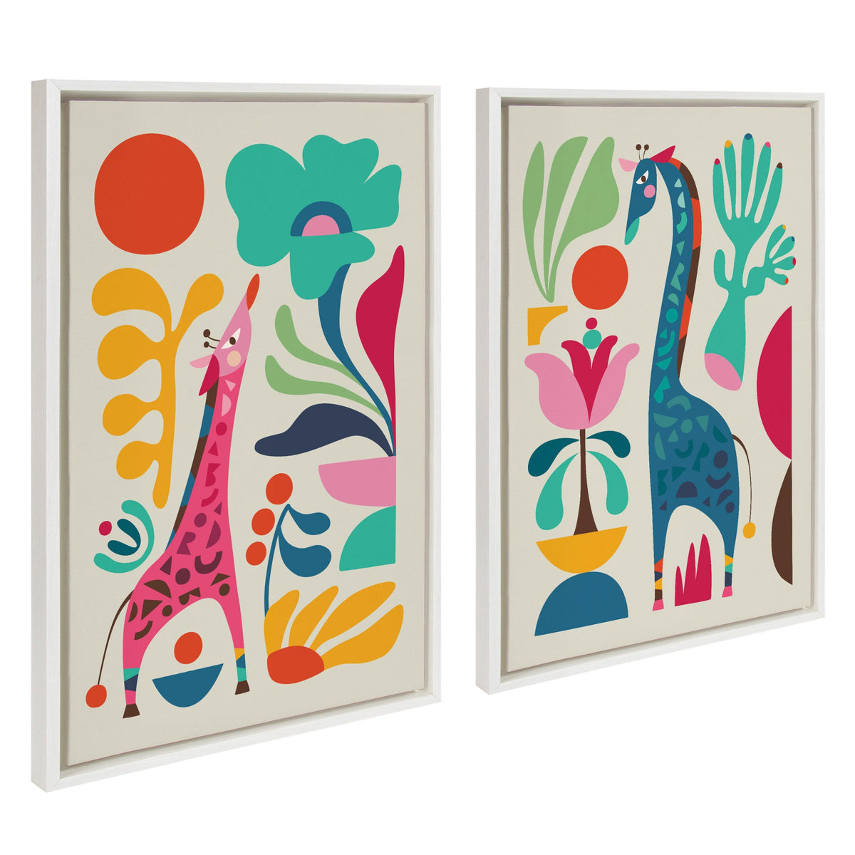 Sylvie Giraffe Garden and Giraffe Garden II Framed Canvas Art Set of 2 by Rachel Lee of My Dream Wall