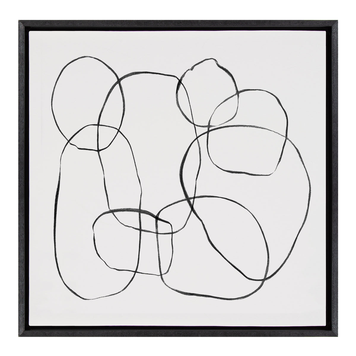 Sylvie Dancing Circles Black and Soft White Framed Canvas by Teju Reval of SnazzyHues