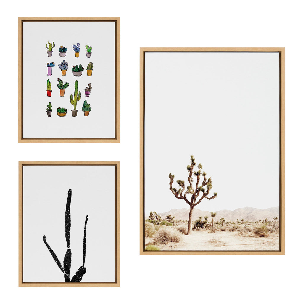 Sylvie Lone Joshua Tree, Group of Cacti and Film Grain Cactus 1 Framed Canvas Art Set of 3 by Various Artists