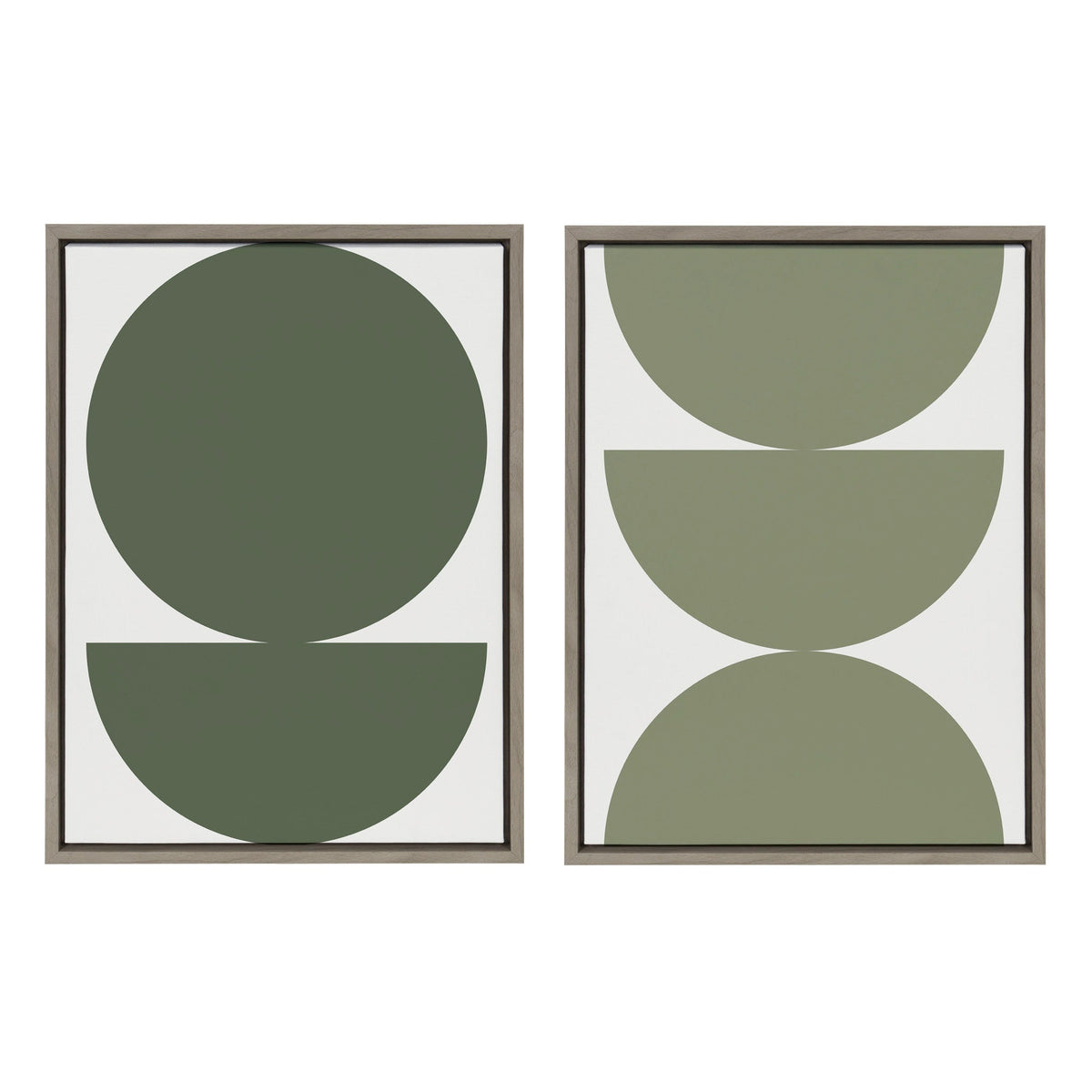 Sylvie Earthy Boho Geometric 1 Olive Green and Earthy Boho Geometric 2 Sage Green Framed Canvas Set of 2 by The Creative Bunch Studio