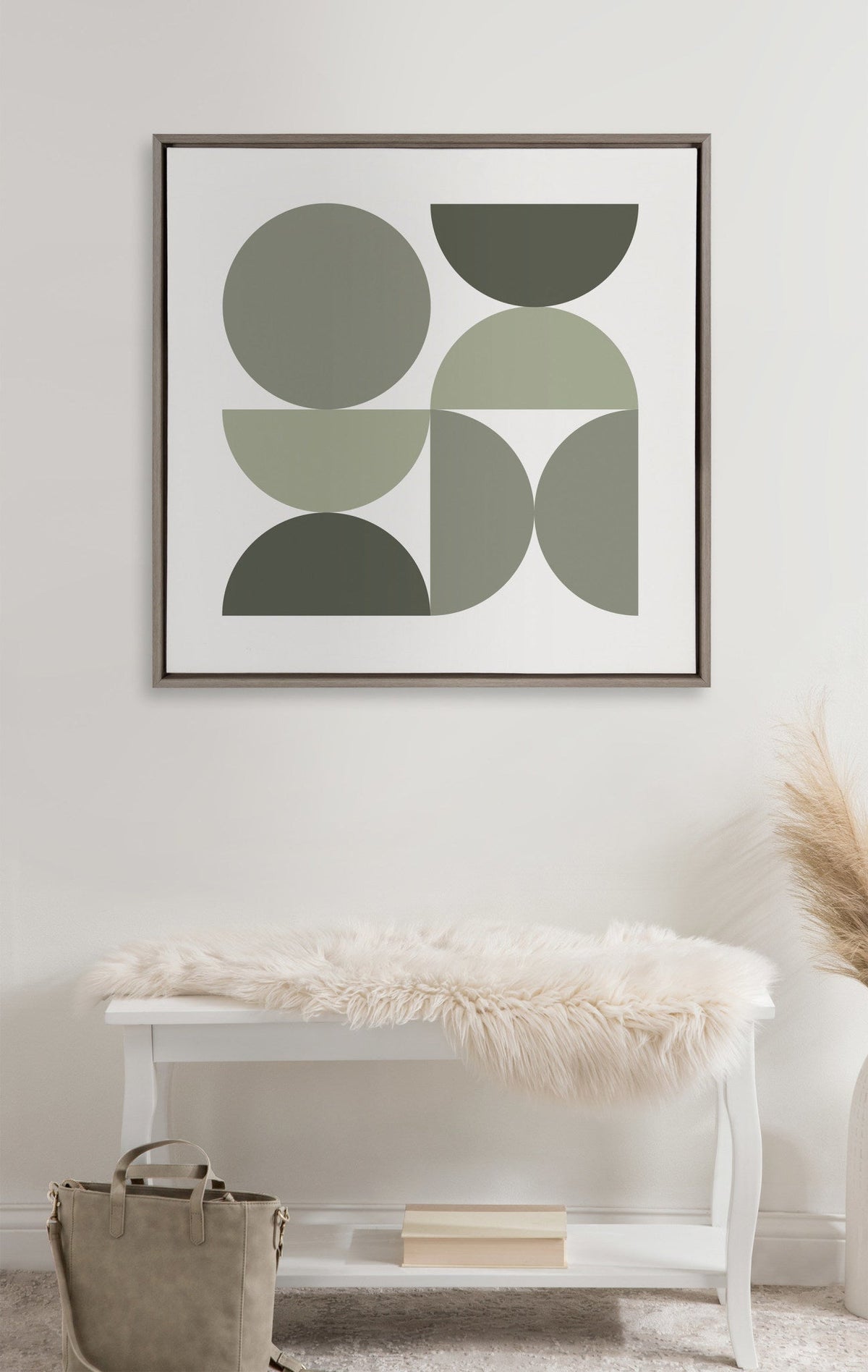 Sylvie Bold Vintage Geometric Nourishing Greens Framed Canvas by The Creative Bunch Studio