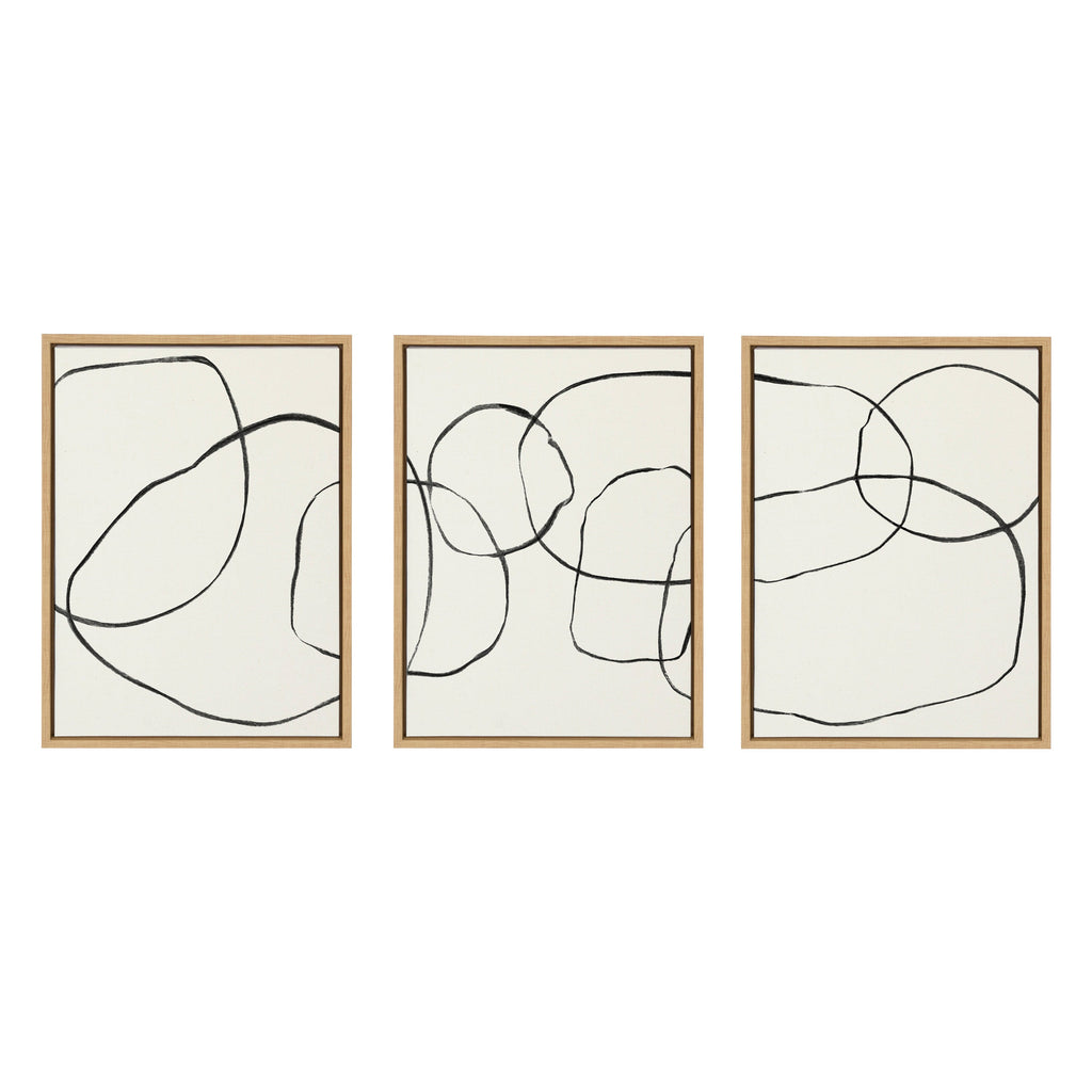 Sylvie Dancing Circles BW Framed Canvas Set of 3 by Teju Reval of SnazzyHues