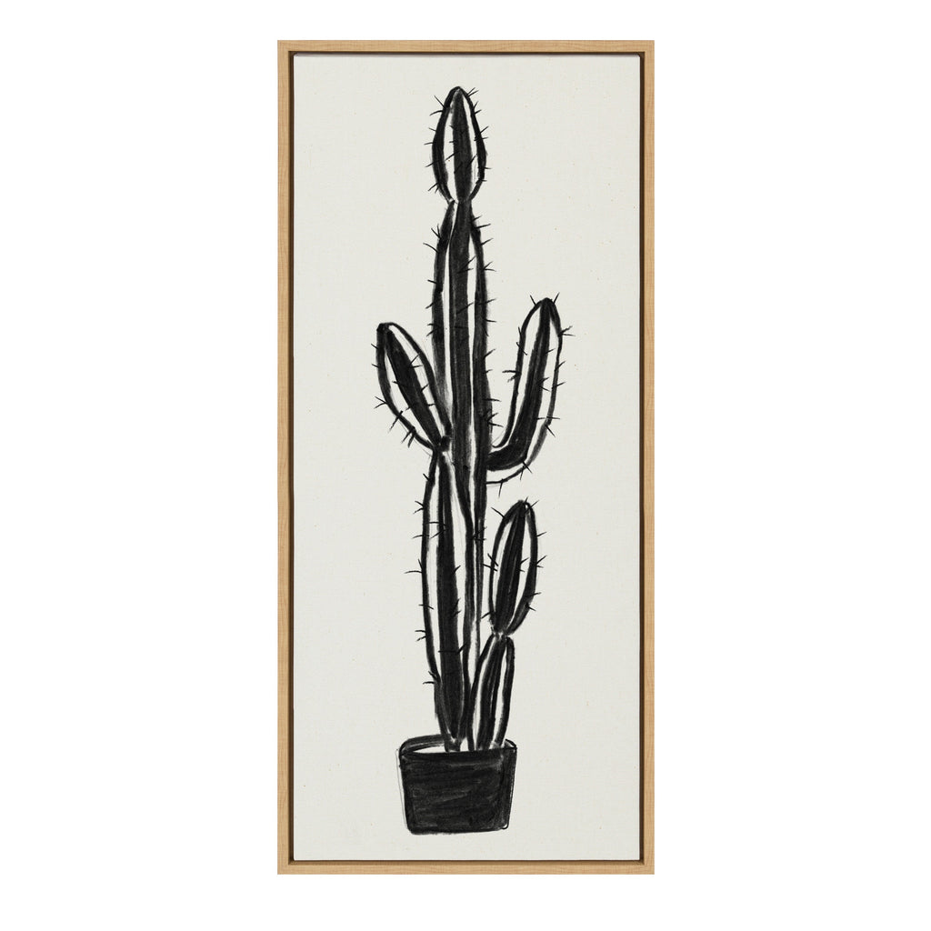 Sylvie 664 Cactus In Pot BW Framed Canvas by Teju Reval of SnazzyHues