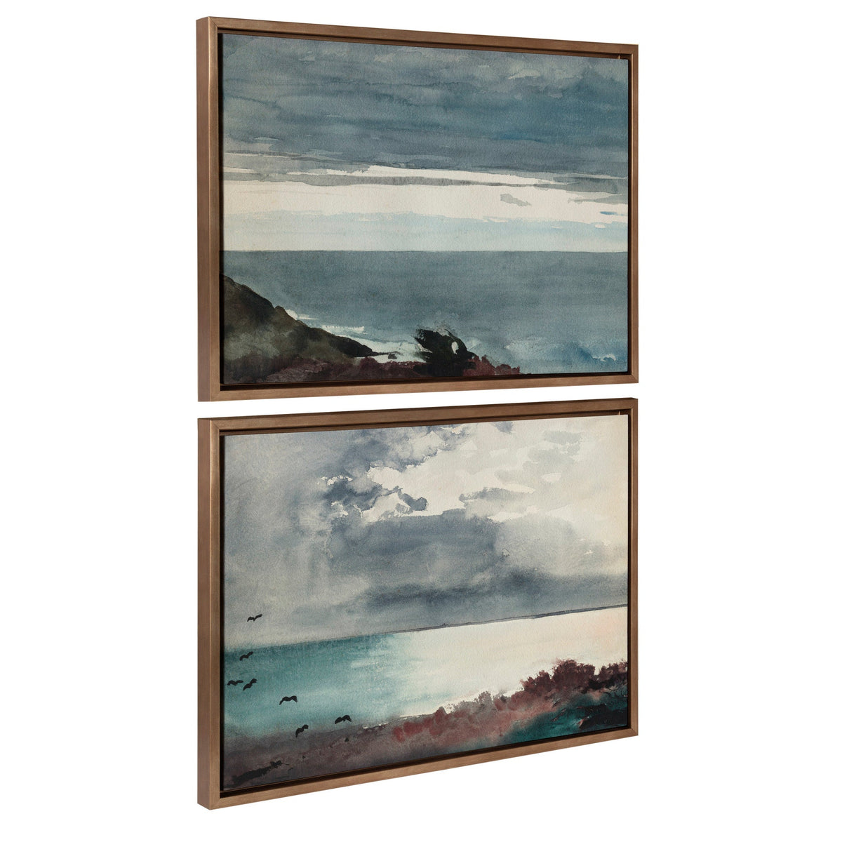 Sylvie Winslow Homer Prouts Neck Evening 1894 and Winslow Homer Breaking Storm Coast of Maine 1894 Framed Canvas Set of 2 by The Art Institute of Chicago