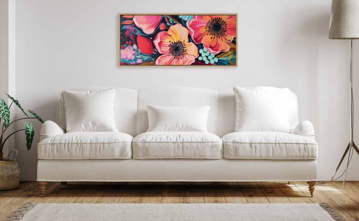 Sylvie Preppy Boho Aesthetic Colorful Floral Group Framed Canvas by The Creative Bunch Studio