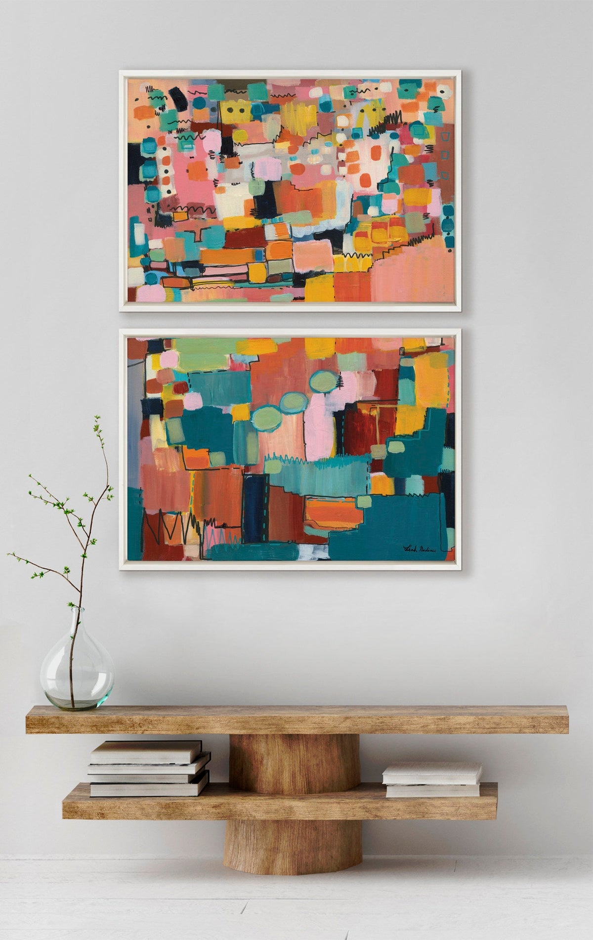 Sylvie Sunset Fiesta Set No 1 and Sunset Fiesta Set No 2 Framed Canvas Set of 2 by Leah Nadeau