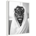 Sylvie Tiger Bathroom Art Towel Robe Black and White Framed Canvas by The Creative Bunch Studio