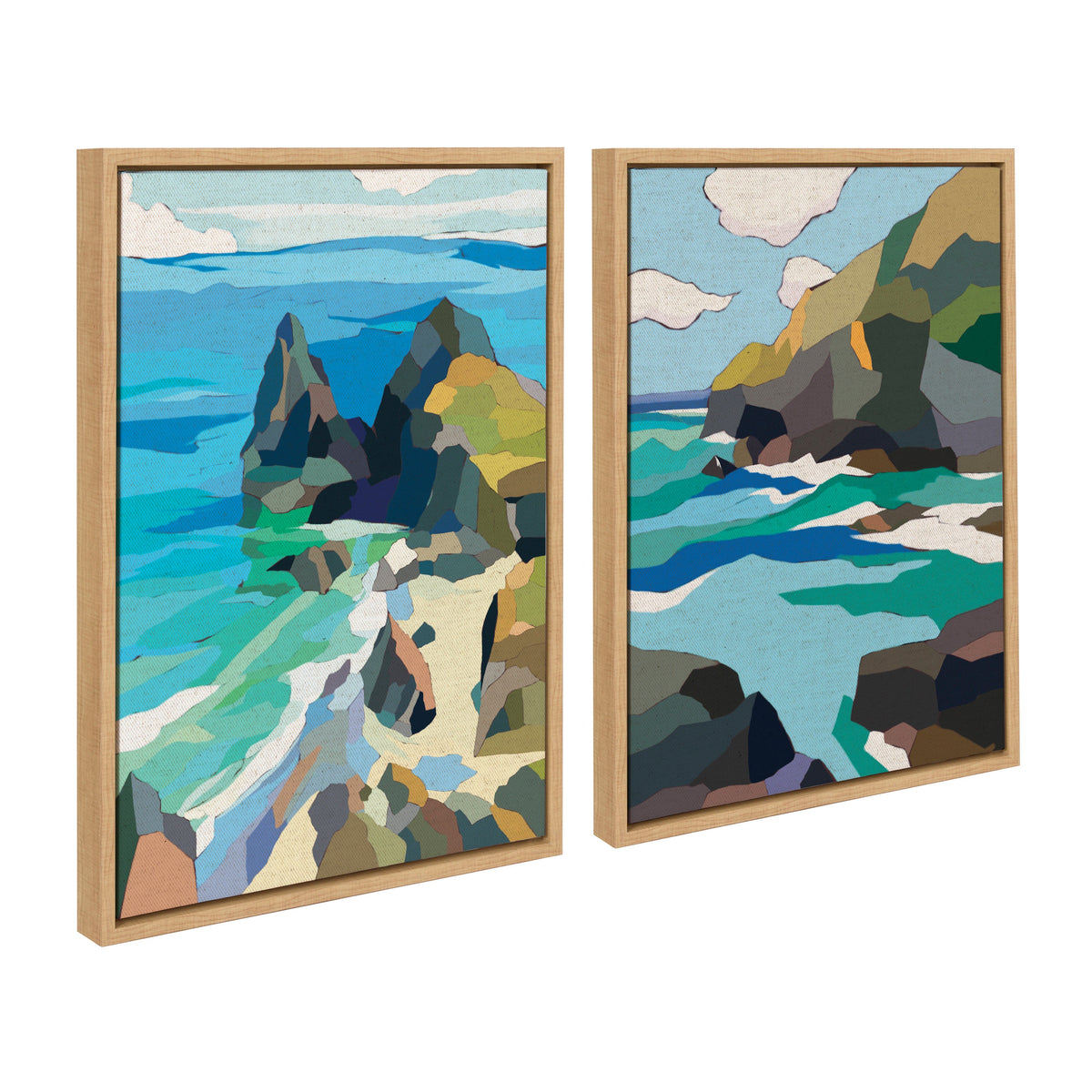 Sylvie Coast and Phi Phi on Neutral Linen Framed Canvas Art Set of 2 by Nikita Jariwala