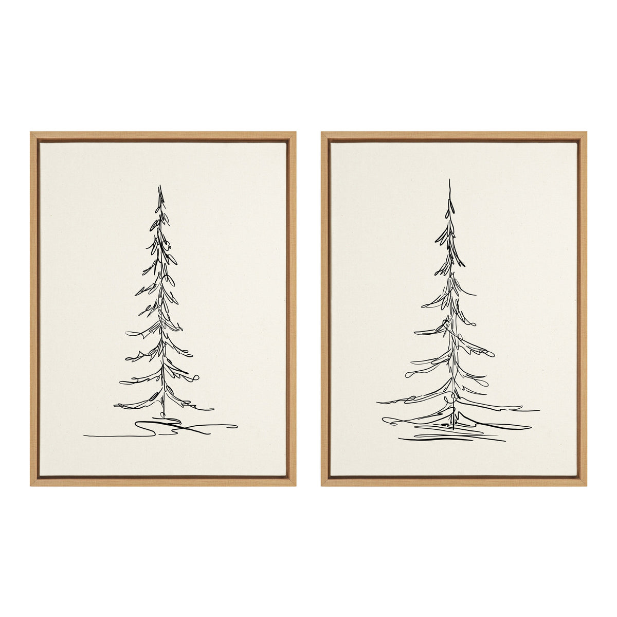 Sylvie Minimalist Evergreen Trees Sketch Framed Canvas Art Set by The Creative Bunch Studio