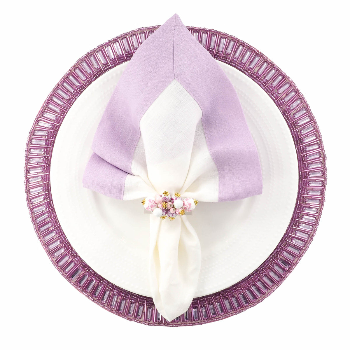 Lilac Linen Napkins with Double Sided Borders, Set of 4