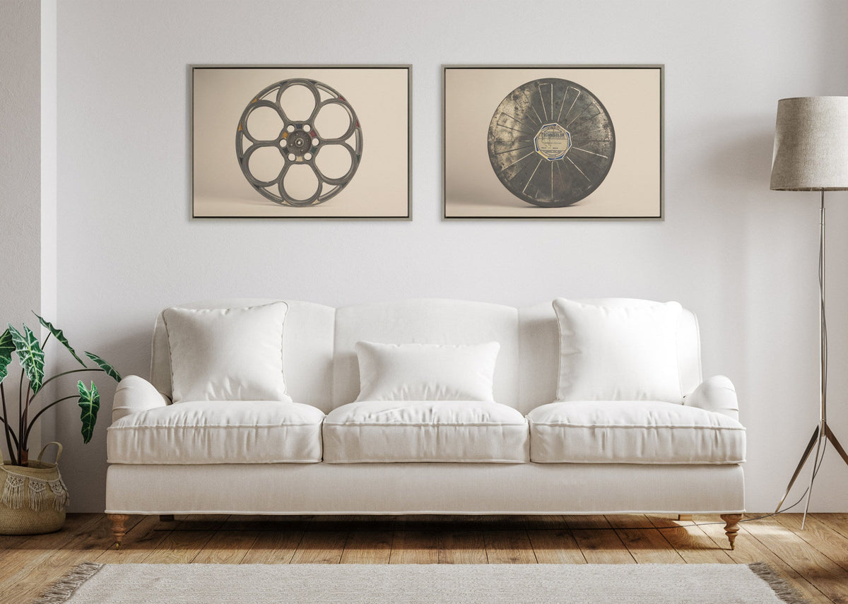 Sylvie Movie Tin and Movie Reel Sepia Framed Canvas Art Set of 2 by Saint and Sailor Studios
