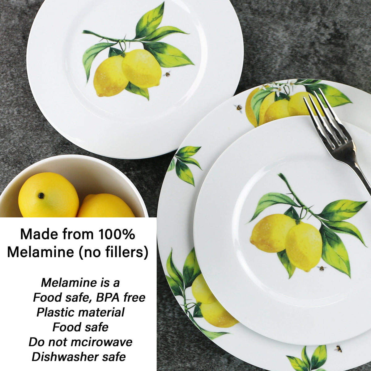 12-Piece Melamine Dinnerware Set for 4, Fresh Lemons