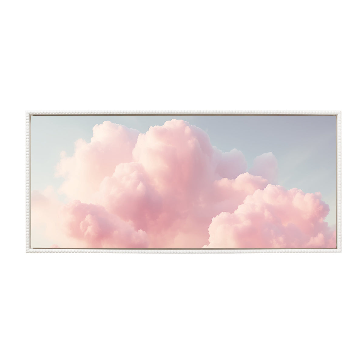 Sylvie Beaded Vintage Pink Cotton Candy Clouds Mountain Landscape Framed Canvas by The Creative Bunch Studio