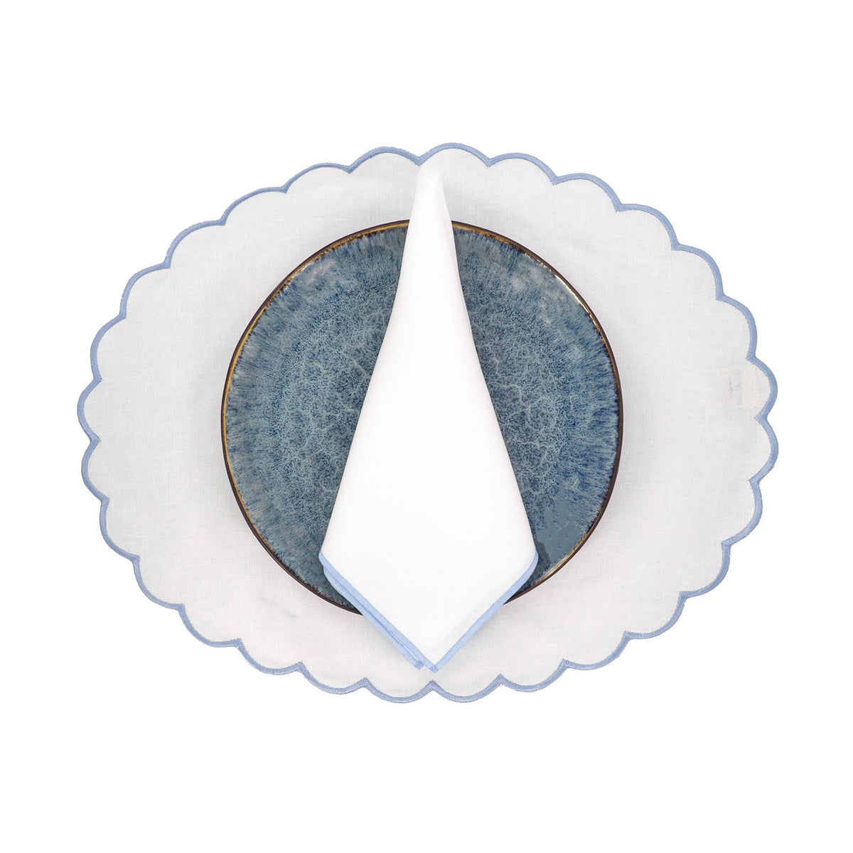Linen Napkins With Blue Stitch Edges, Set of 4