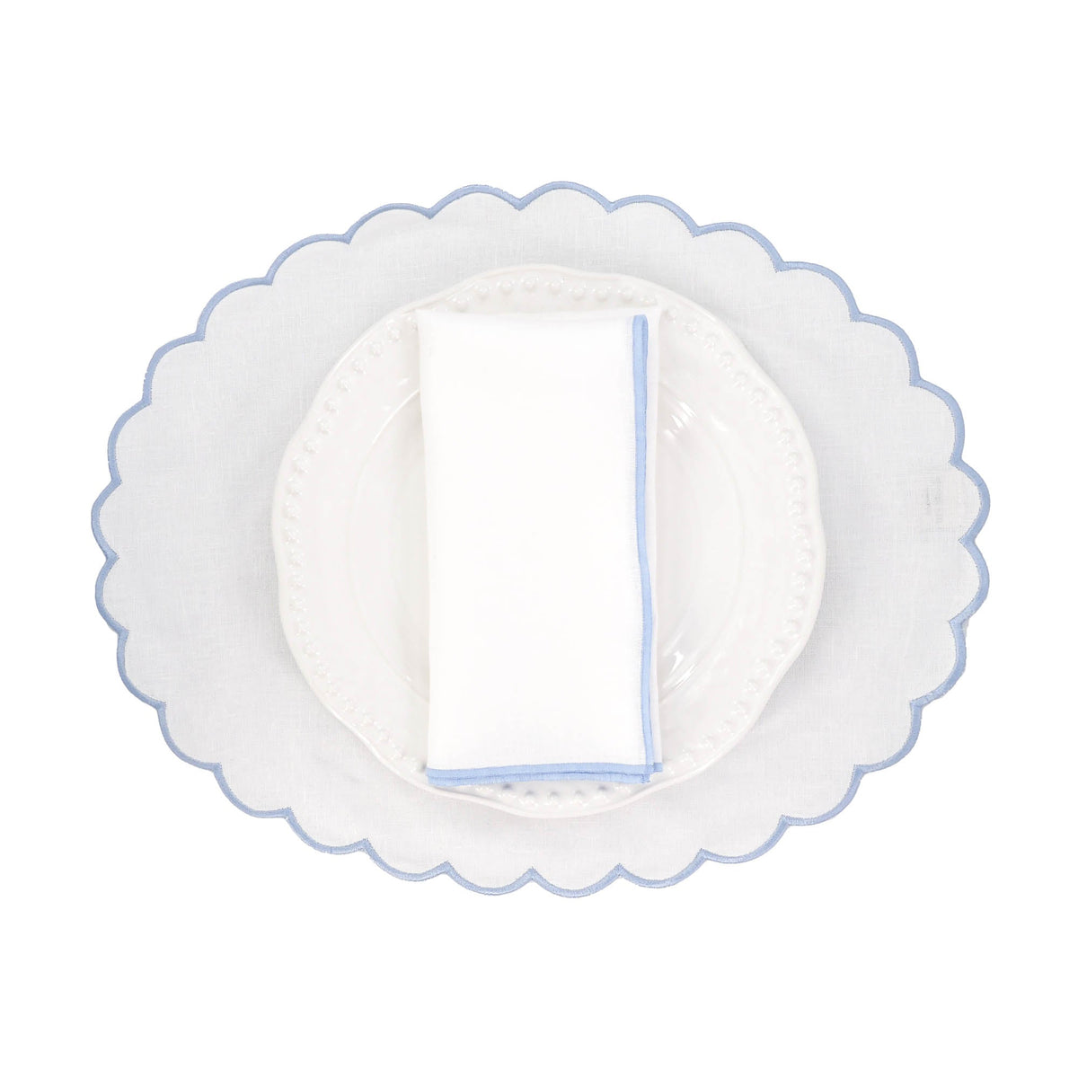 Linen Napkins With Blue Stitch Edges, Set of 4