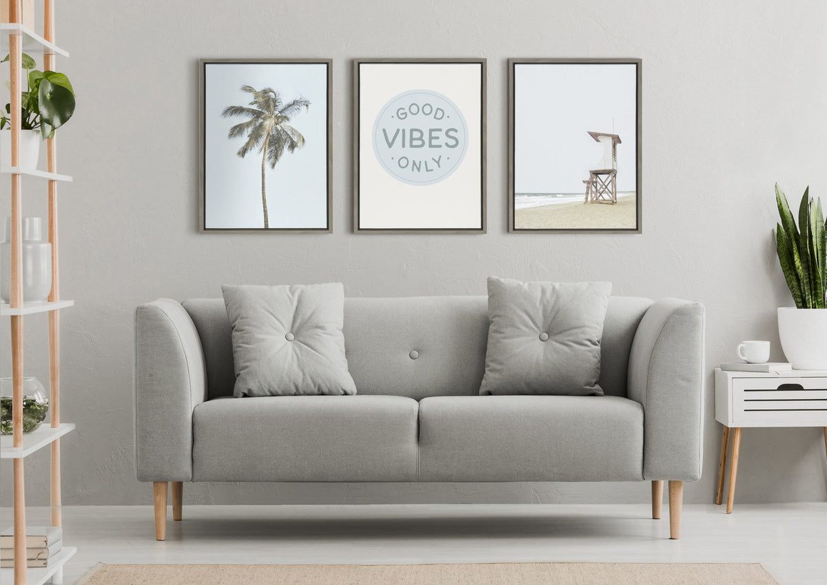 Sylvie Good Vibes Only Pale Blue Button Framed Canvas by The Creative Bunch Studio