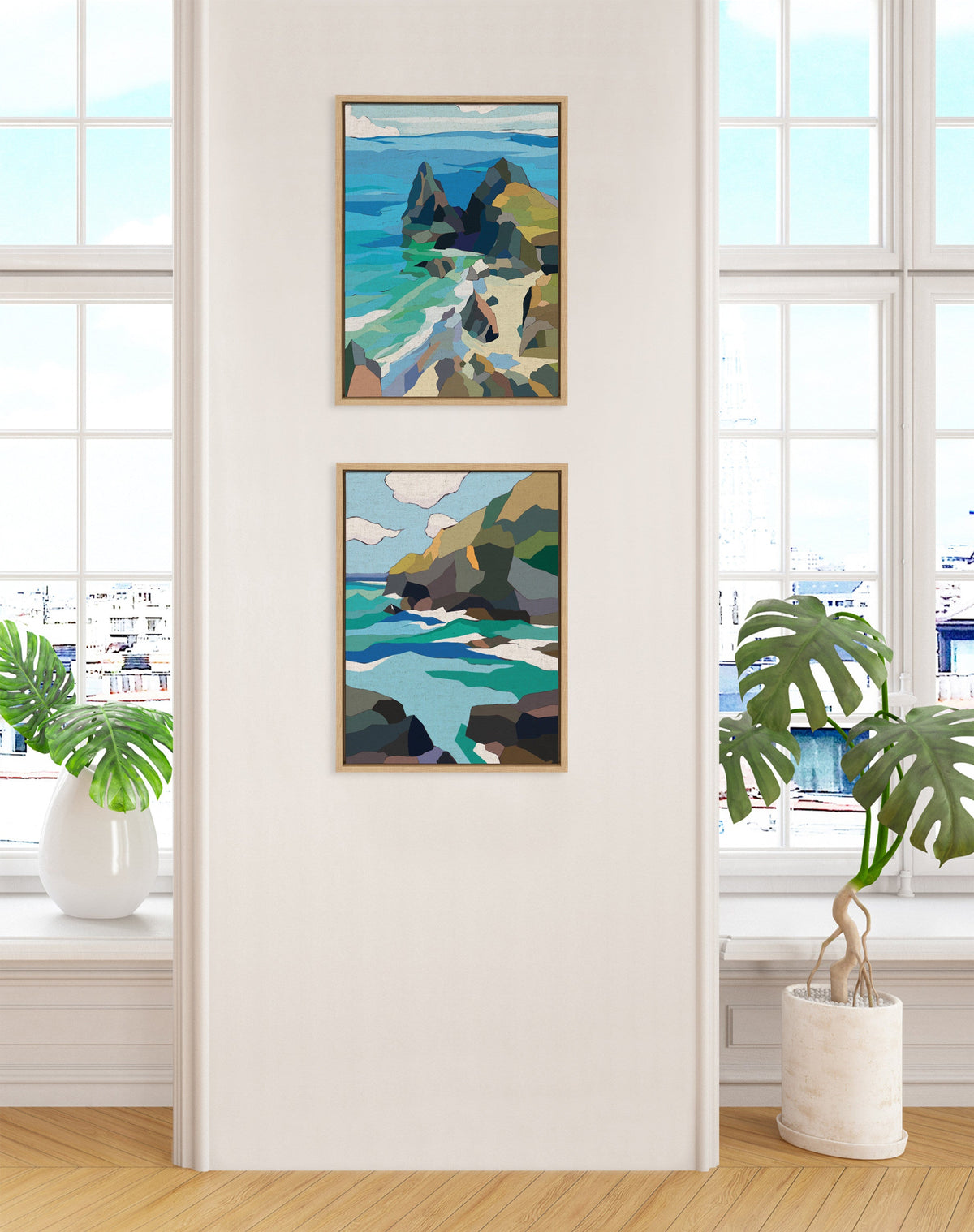 Sylvie Coast and Phi Phi on Neutral Linen Framed Canvas Art Set of 2 by Nikita Jariwala