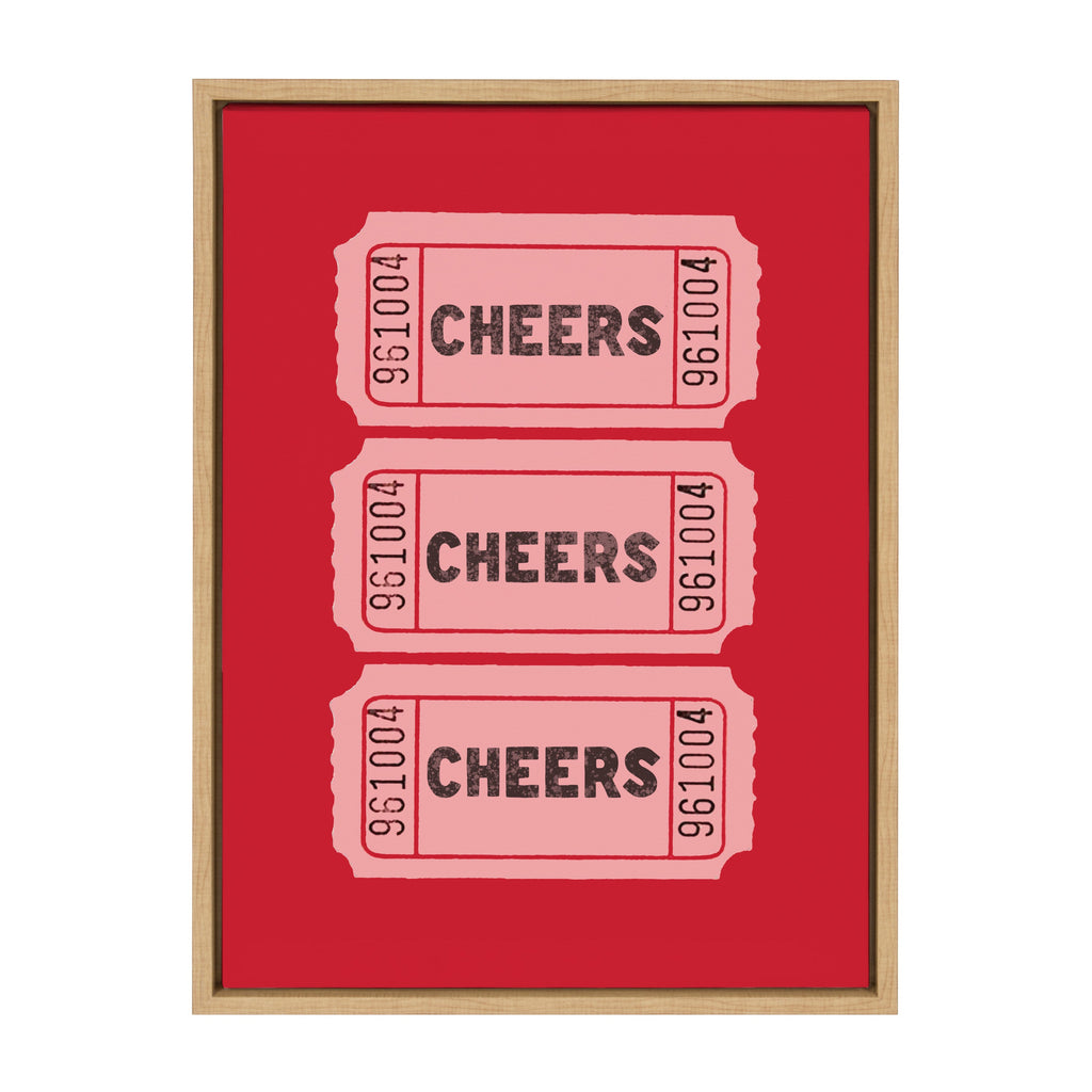 Sylvie Cheers Pink Red Ticket Framed Canvas by Alli Standefer