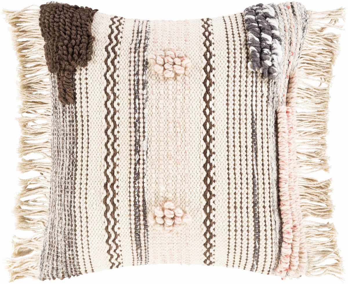 Lenorah Pink&White Textured Pillow Cover with Optional Insert