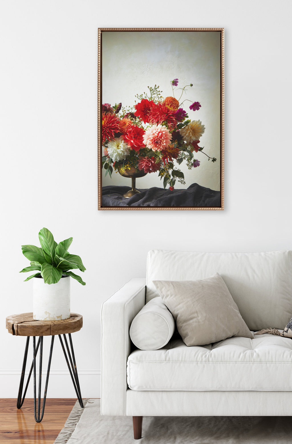 Sylvie Beaded Floral Study Cream Framed Canvas by Emiko and Mark Franzen of F2Images