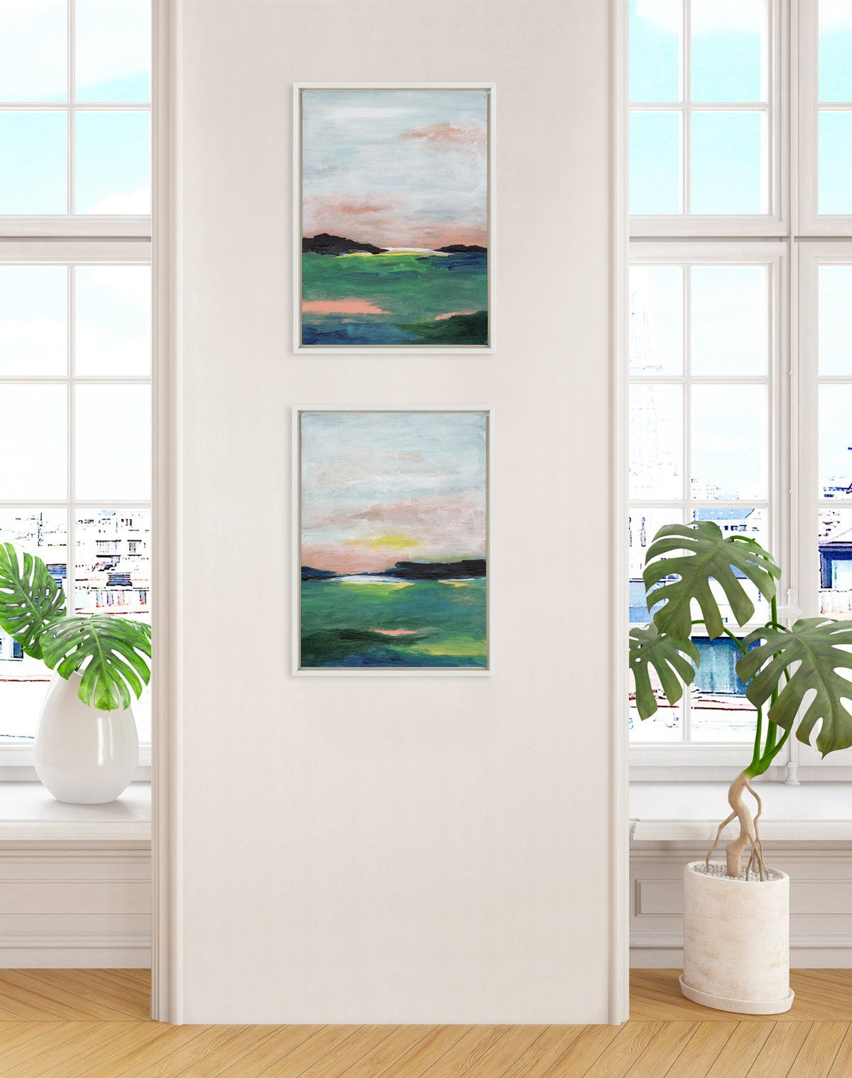 Sylvie Golden Peach Coast l and II Framed Canvas Art Set of 2 by Nikita Jariwala