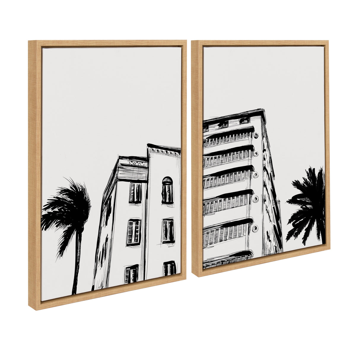 Sylvie Miami Beach Architecture Retro Art Deco Framed Canvas Art Set of 2 by The Creative Bunch Studio