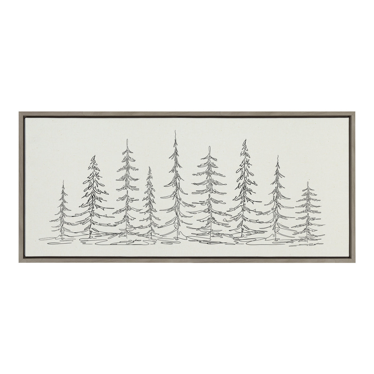 Sylvie Minimalist Evergreen Trees Sketch Framed Canvas by The Creative Bunch Studio