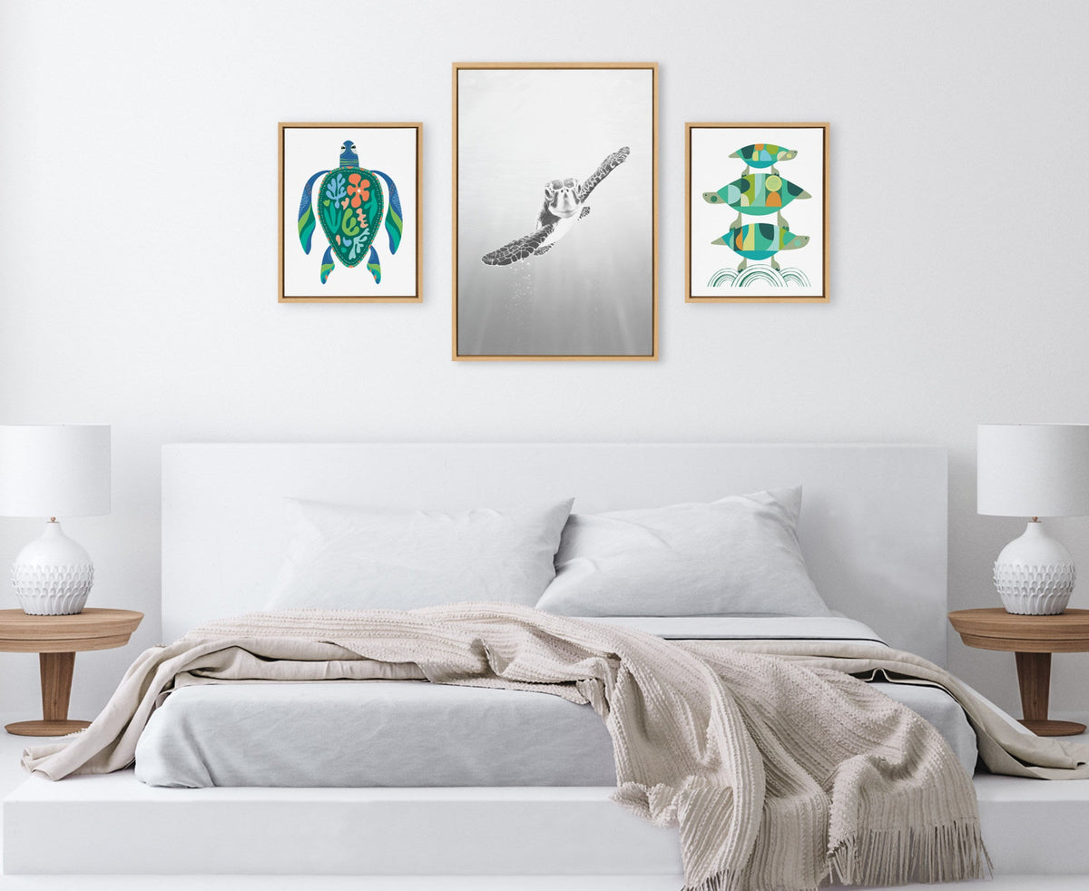 Sylvie Sea Turtle, Turtle Family and MCM Sea Turtle Framed Canvas Art Set of 3 by Various Artists