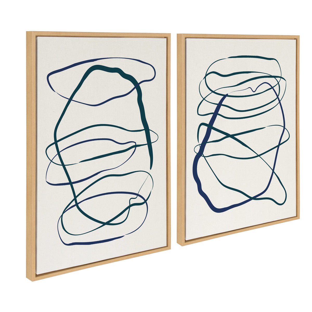 Sylvie Blue and Green Expressive Abstract 1 and 2 Framed Canvas Art Set of 2 by The Creative Bunch Studio