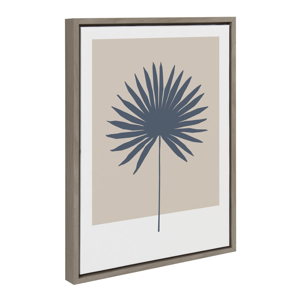 Sylvie Muted Tan and Blue Colorblock Botanical Palm Framed Canvas by The Creative Bunch Studio
