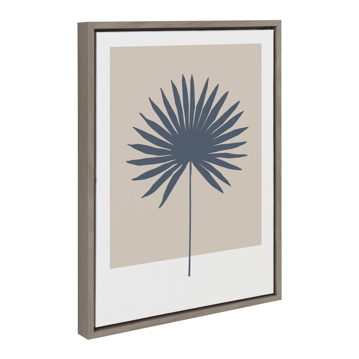 Sylvie Muted Tan and Blue Colorblock Botanical Palm Framed Canvas by The Creative Bunch Studio