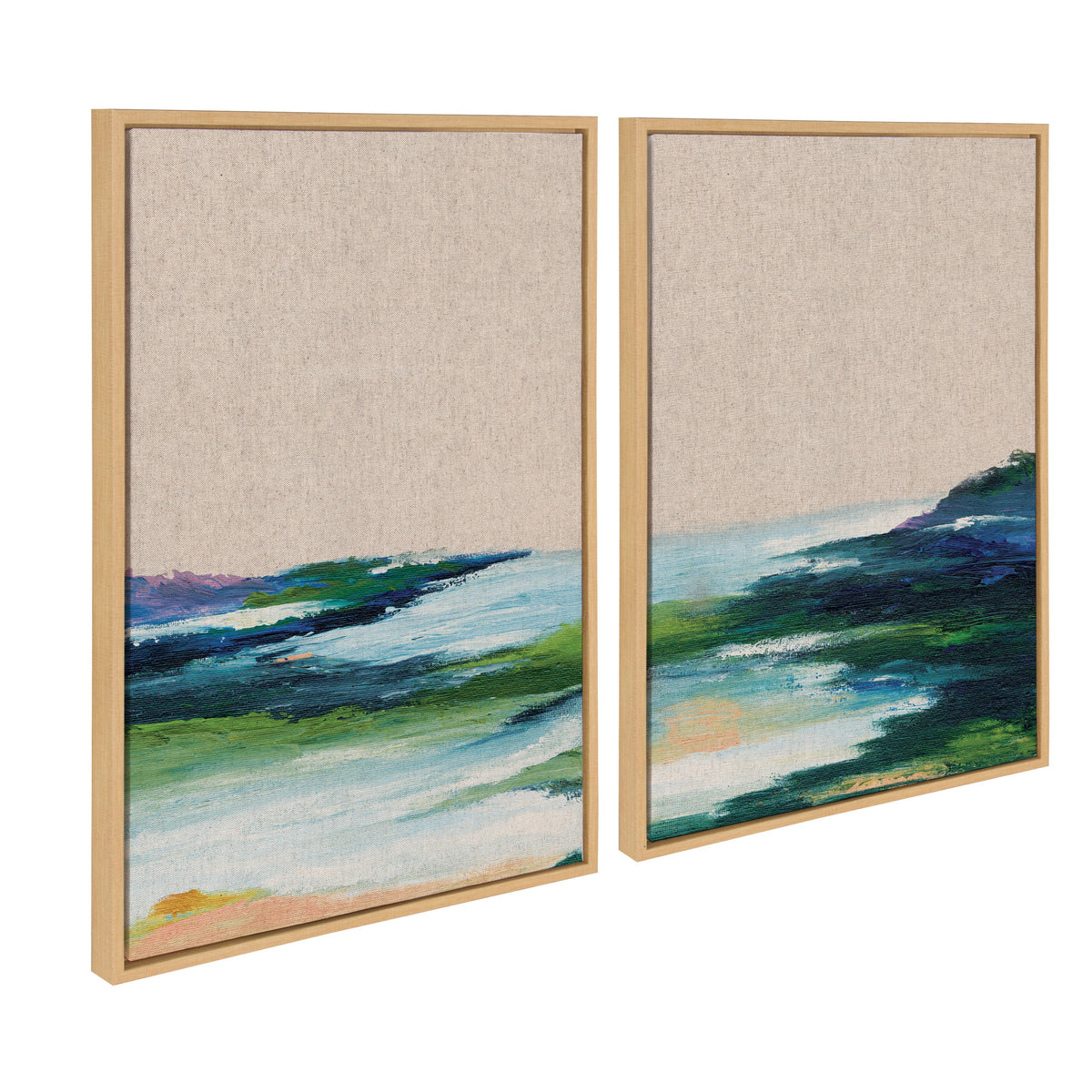 Sylvie Lake Huron I and II Neutral Linen Framed Canvas Art Set of 2 by Nikita Jariwala