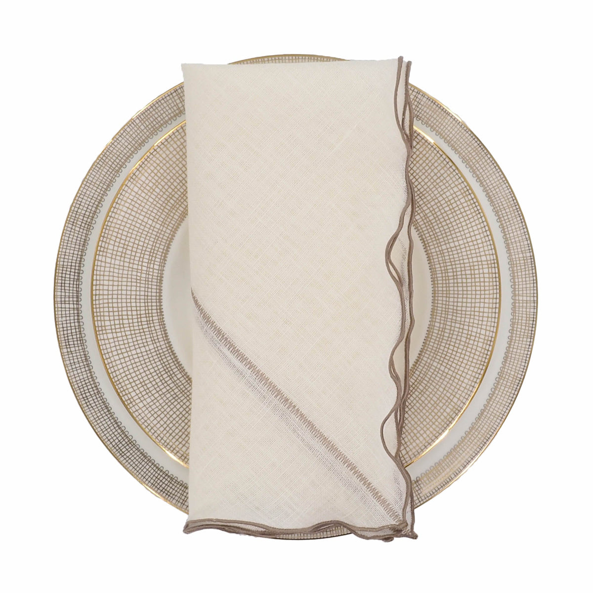 Milano Linen Napkins With Khaki Ruffled Edges Set of 4