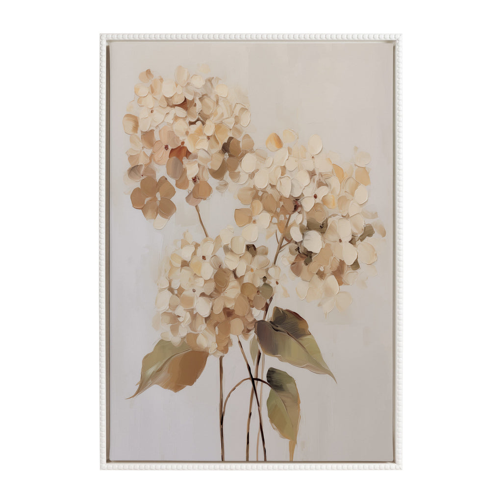 Sylvie Beaded Soft Hydrangeas Framed Canvas by The Creative Bunch Studio