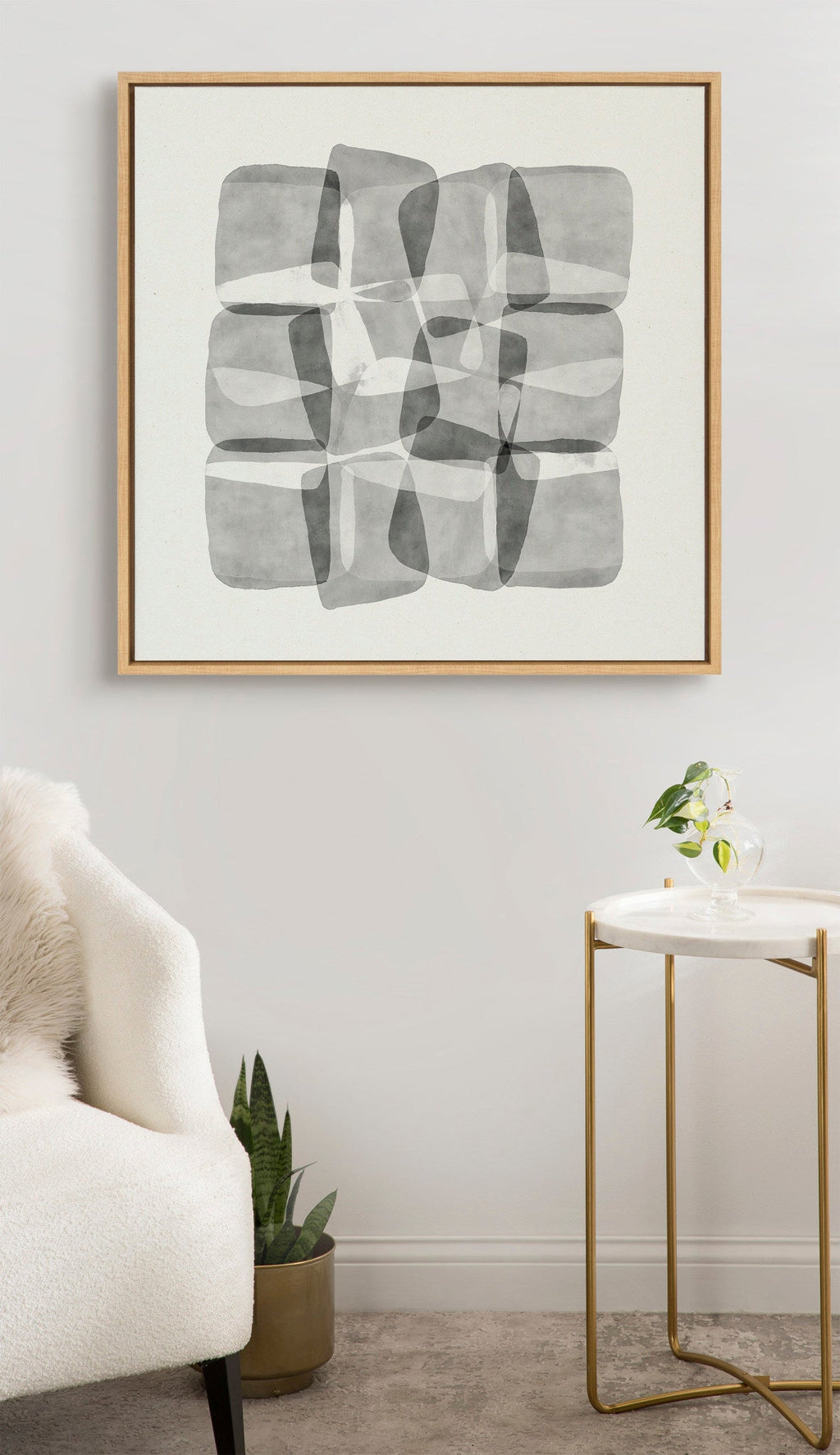 Sylvie Neutral Mod Abstraction Black and White Framed Canvas by Amy Lighthall