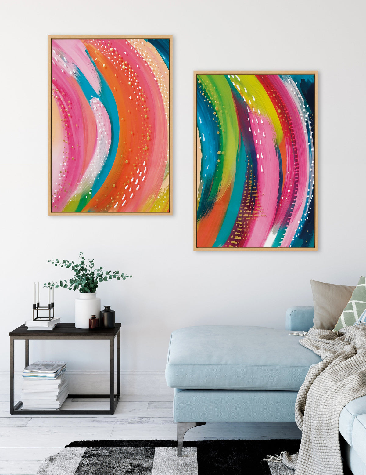 Sylvie Bright Abstract Left and Right Framed Canvas Art Set of 2 by Jessi Raulet of Ettavee