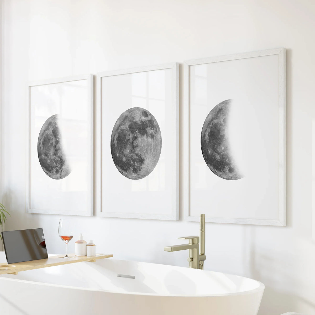 Moon Phases Set of 3 Prints. Black and White Lunar Cycle