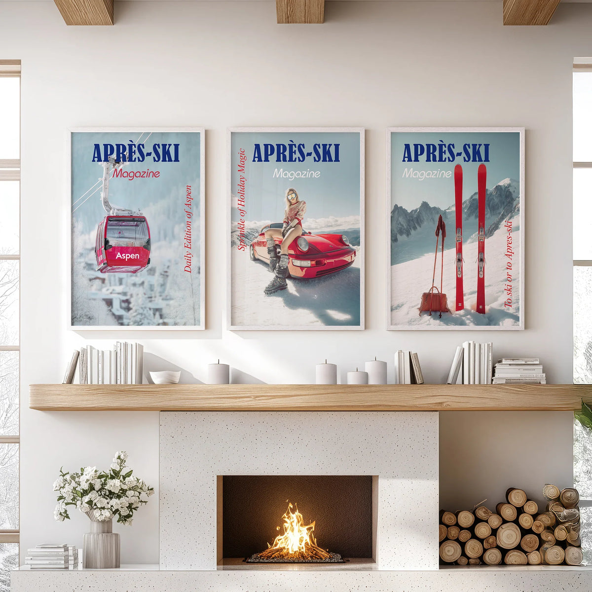 Girly Après Ski Set of 3 Posters. Chic Ski Resort Wall Decor