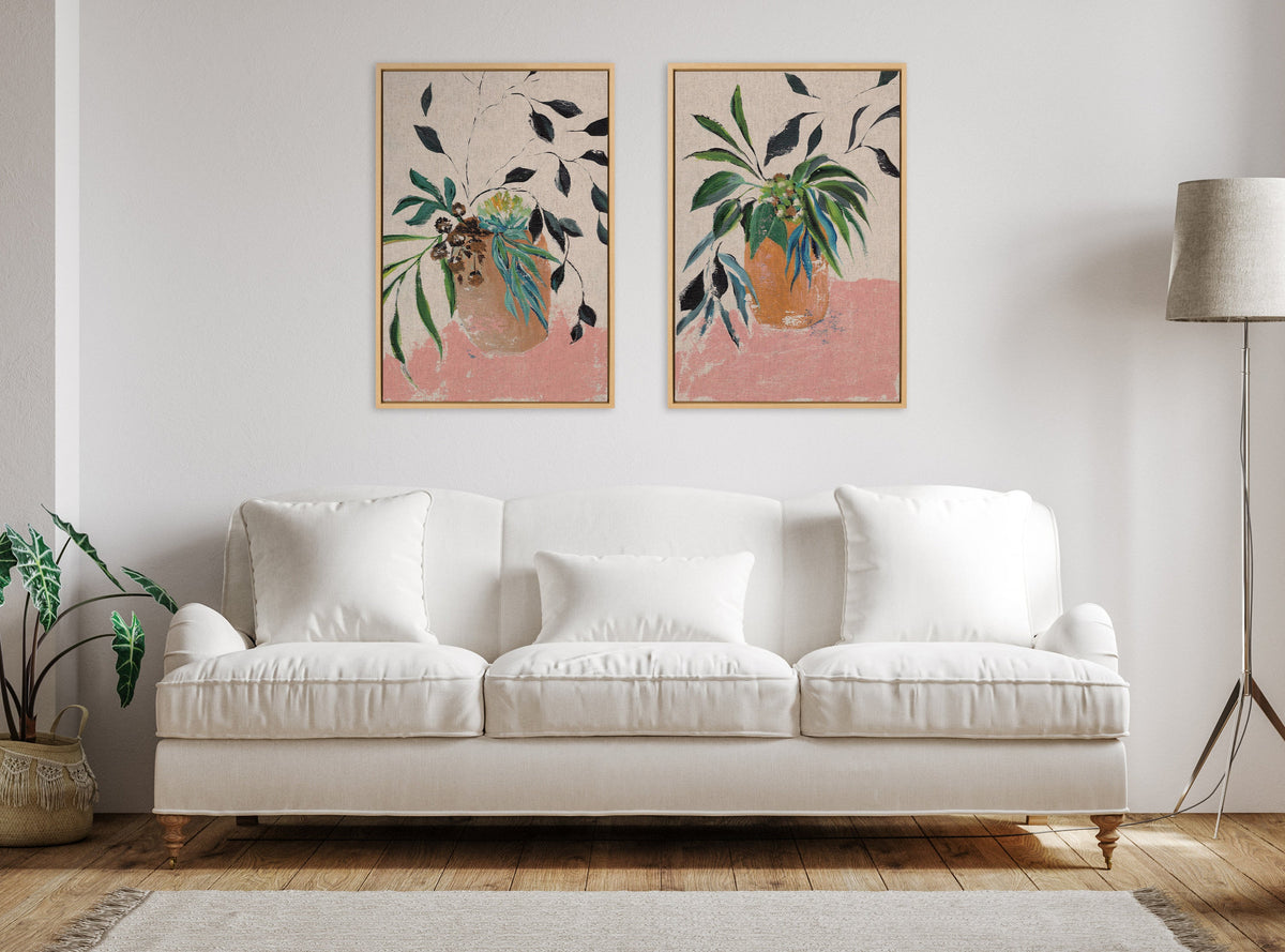 Sylvie Wild Foliage lI Neutral Linen Framed Canvas by Nikita Jariwala