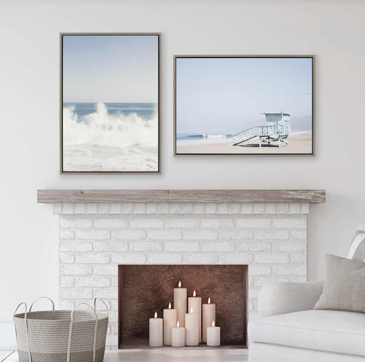 Sylvie Pale Blue Life Guard Tower Framed Canvas by Caroline Mint