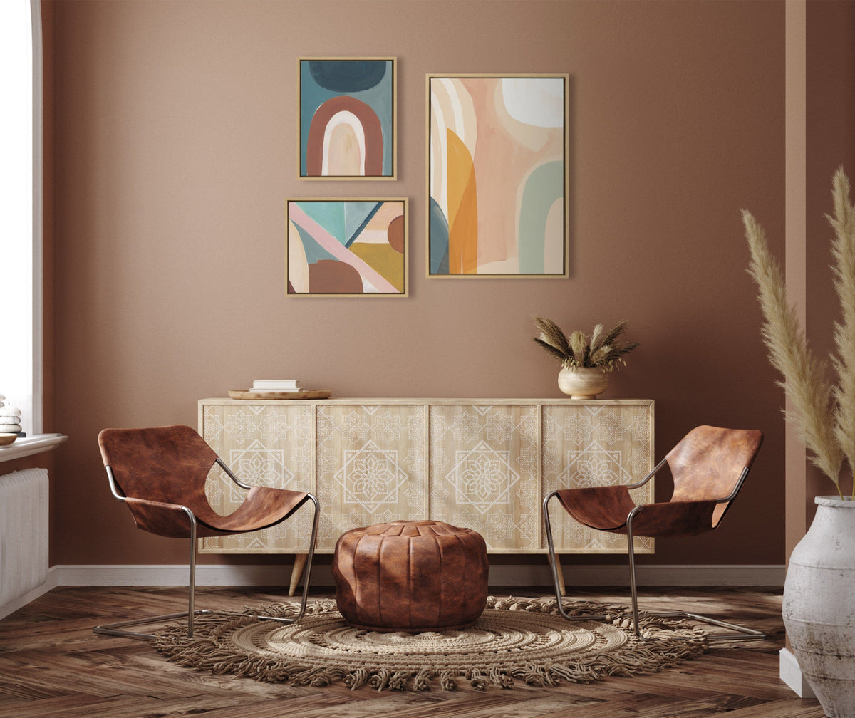 Sylvie Sunrise Over Marrakesh, Teotitlan Valley Study 1 and Teotitlan Valley Study 2 Framed Canvas Set of 3 by Kate Aurelia Holloway