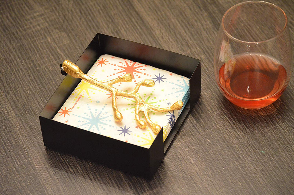 Vibhsa Napkin Holder Dining Decor (Gold Olive Bud)