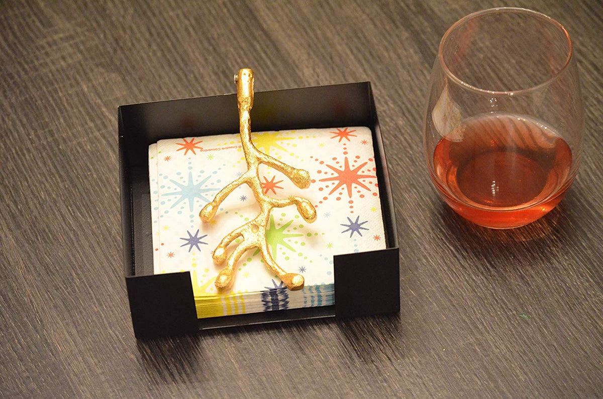 Vibhsa Napkin Holder Dining Decor (Gold Olive Bud)
